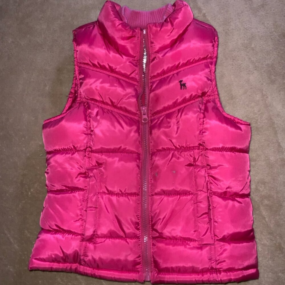 Old Navy Girl Small Hot‎ Pink Quilted Puffer Fleece Lined Full Front Zipper Vest